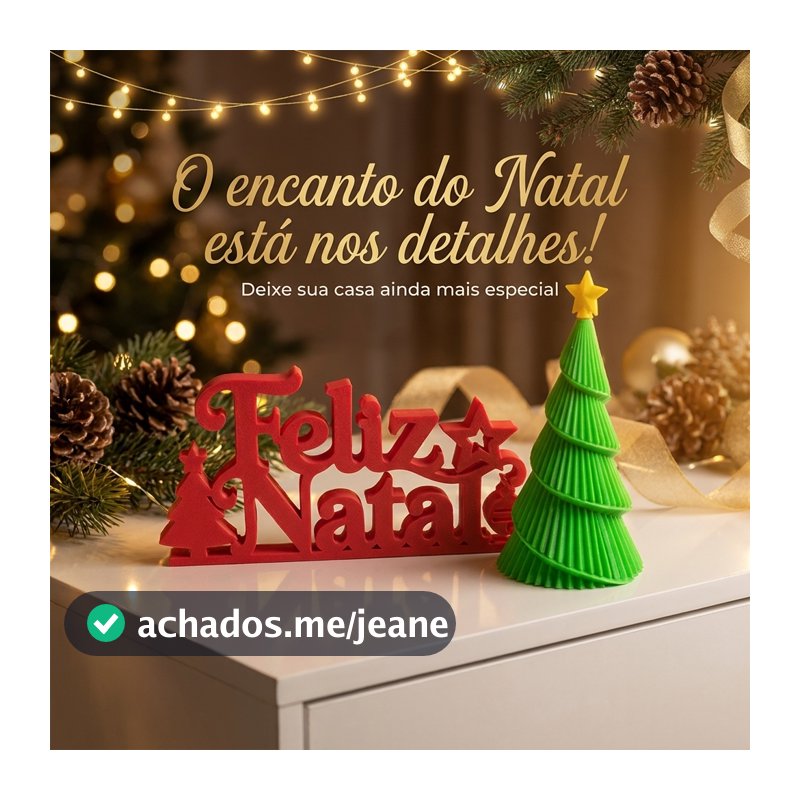 Kit Decoração de Natal Placa Feliz Natal e Árvore Decorativa de Mesa