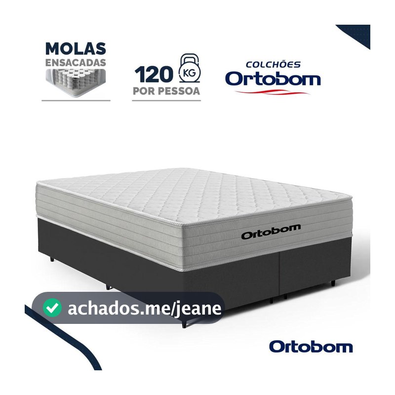 Cama Box com Colchão de Molas Ensacadas Ortobom One Face Plenno Superpocket Queen 158cm
