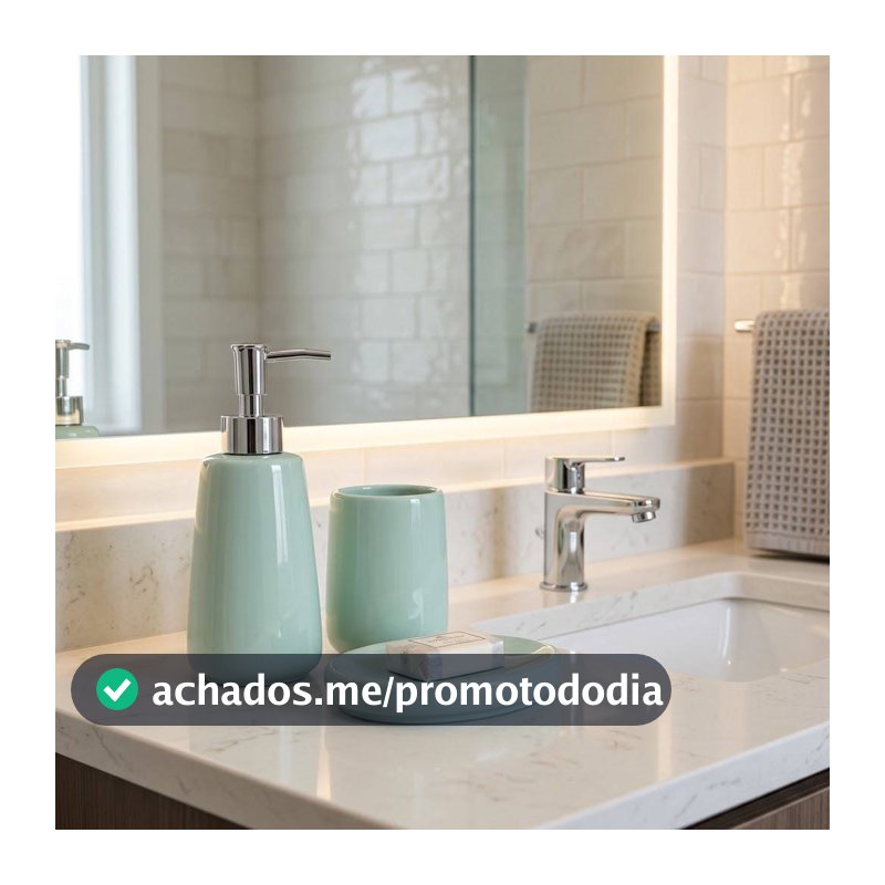 Kit Banheiro Lavabo 3 Peças Verde ou Softpink Porta Sabonete Líquido Suporte Escova