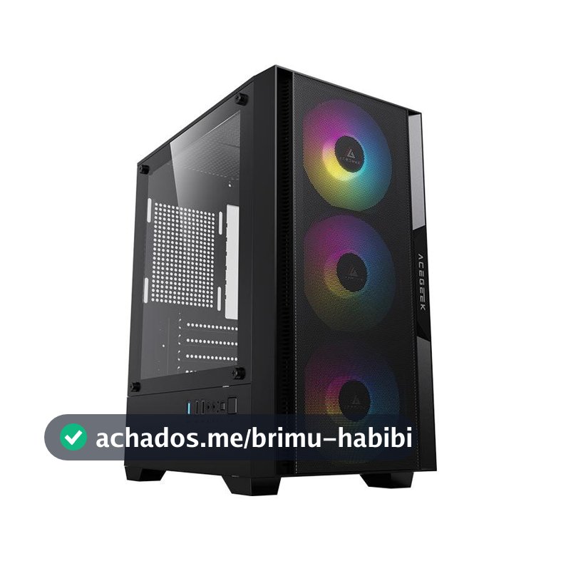 Gabinete Gamer Acegeek Stratus Mesh, Rainbow, Mid-Tower, Com 3 Fans, Preto, AG-STRATUS-MESH-BK-I3F