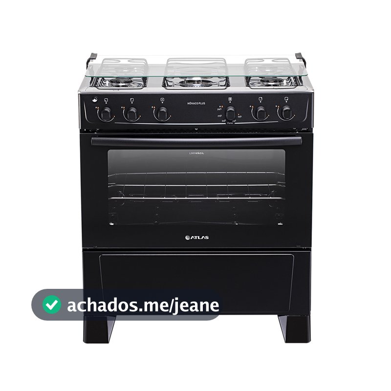Fogão 5 Bocas Atlas Mônaco Plus com Mesa Inox e Acendimento Automático Preto Bivolt