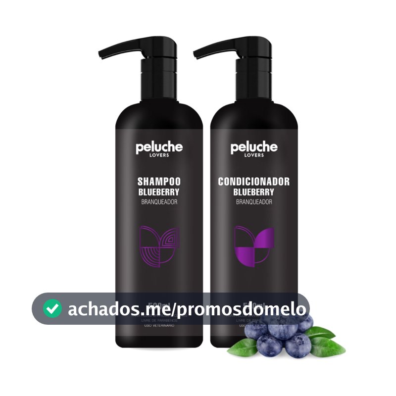 Kit Shampoo Branqueador + Condicionador Blueberry Peluche Pet 500ml Pelos Claros