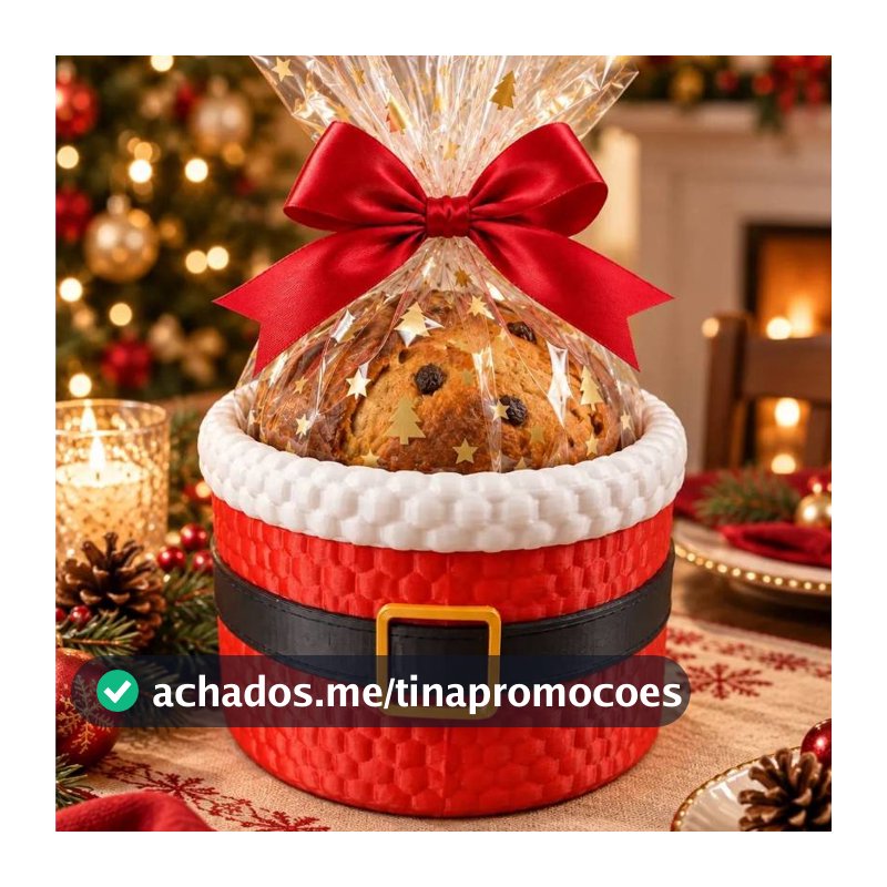 Cesta Natalina Papai Noel em Impressão 3D Porta Panetone e Presente de Natal