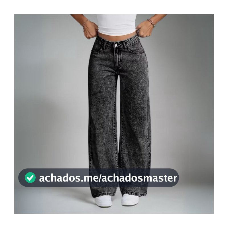 Calça Jeans Wide Leg Grafite / azul jeans Cintura Alta com Efeito / Empina Bumbum / Super Tendência