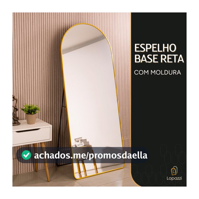 Espelho Lopazzi Base Reta Corpo Inteiro 170x70 Com Suporte de Chão Moldura Alumínio Quarto Sala Decorativo