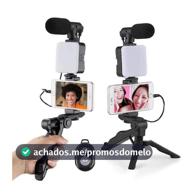 Kit Youtuber Tripe Vlog Live Suporte Celular Led com Microfone Fazer Vídeos