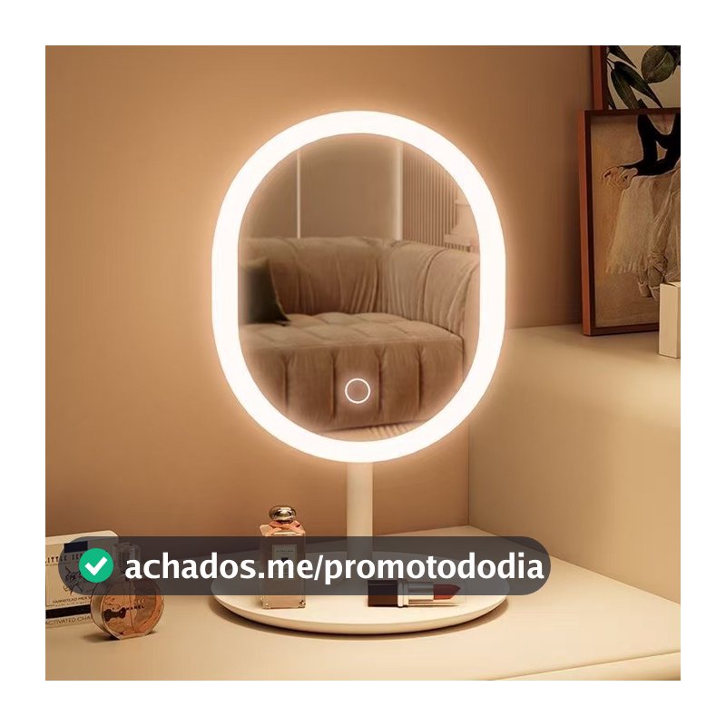 Espelho de Mesa com Luz LED 3 Cores Touch USB Recarregável Presente Perfeito Feminino