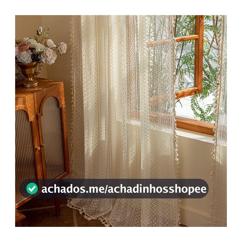 Cortina De Dia Transparente Com Tela De Janela Para Sala De Estar , Quarto , Borlas Decorativas , Renda
