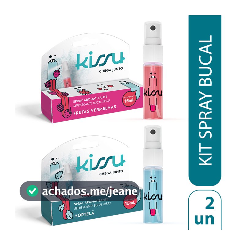 Kit 2 Spray Bucal Kissu – Hortelã + Frutas Vermelhas (15ml cada)