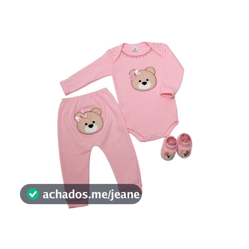 CONJUNTO BEBE BODY COM MIJAO BORDADO E SAPATINHO TEMA URSINHA