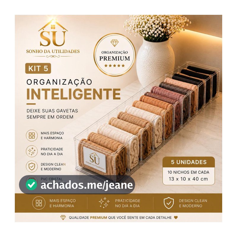 Kit 5 Colmeias Organizadoras Premium Clean Transparente PVC Cristal Luxo 10 Nichos