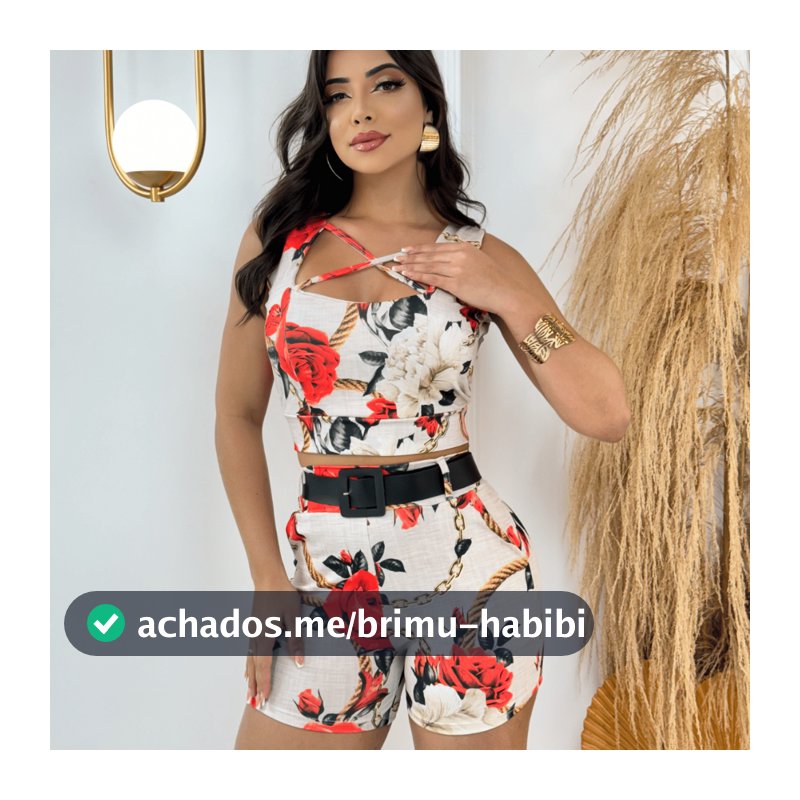 Conjunto Feminino Blusa com Bojo e Short com Cinto Roupas Femininas