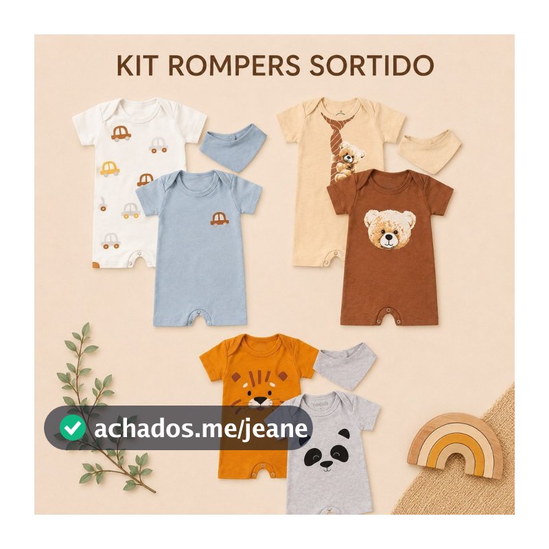 KIT 3 CONJUNTOS MACACÃO BEBÊ MENINO SUEDINE 6 PEÇAS