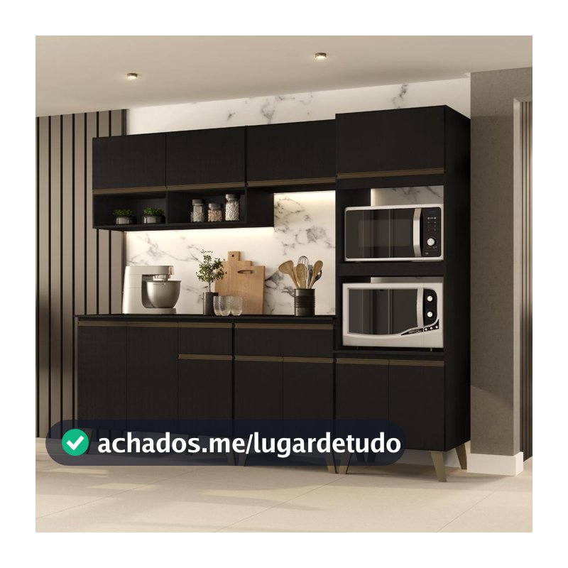 Armário de Cozinha Completa Atlanta Studio Preto Touch