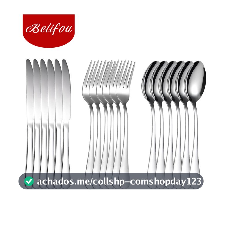 Belifou Kit Faqueiro Jogo de Talheres 18 Peças Talheres Prata de Aço Inoxidável Garfo Colher Faca