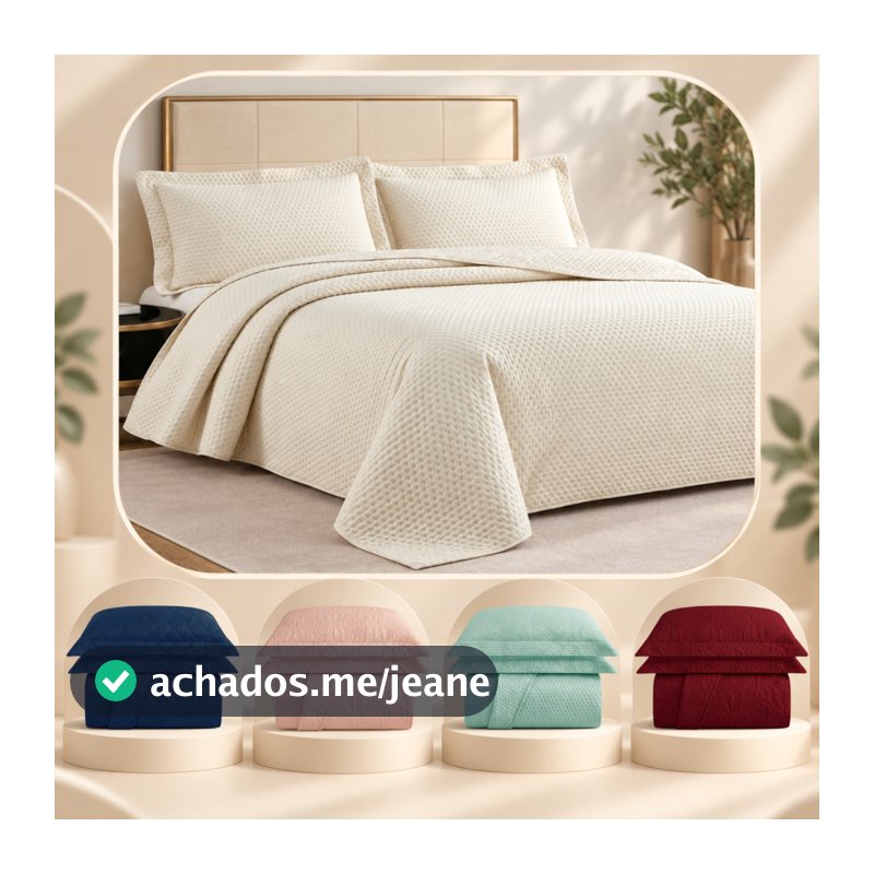 Cobre Leito Casal Kit 3 Peças Colcha Dupla Face Realce Premium Solteiro Casal Queen King Toque Macio
