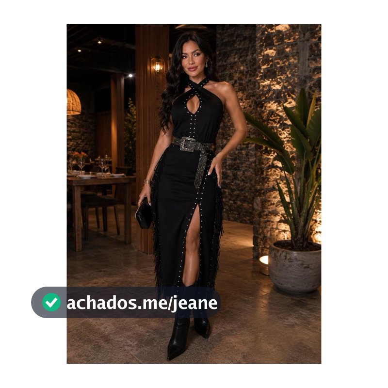 Vestido Longo Feminino Estilo Country com Franjas e Fenda
