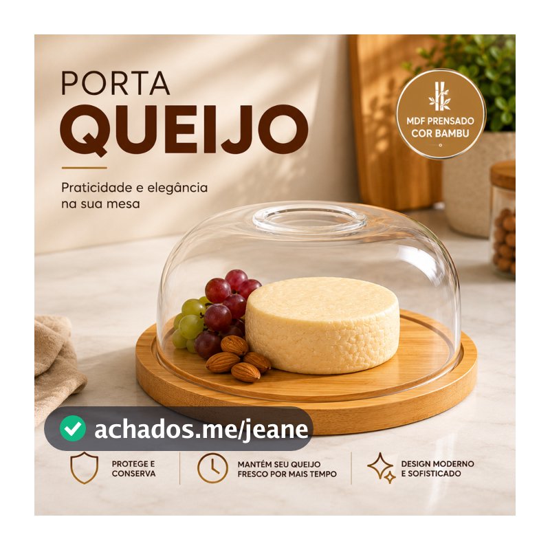 Porta Queijo Cor Bambu com Tampa Acrílico Para Frios e Manteigueira Queijeira Multiuso Conserva