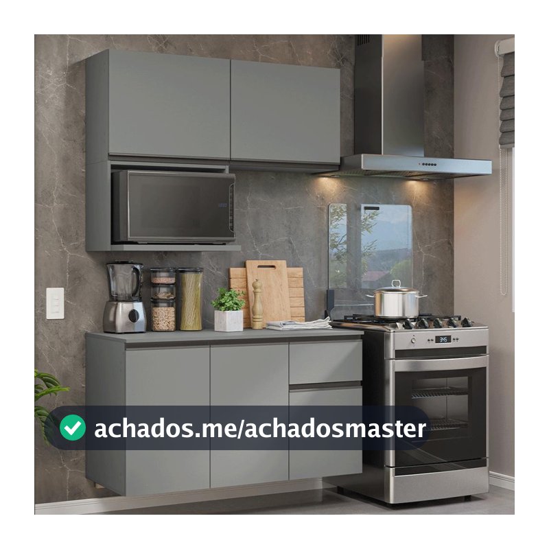 Armário de Cozinha Compacta 120 cm Suspensa Cinza Nice Madesa 06