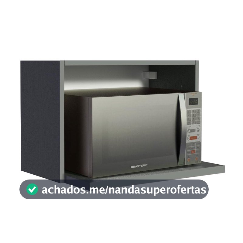 Armário Aéreo Madesa 60 cm com Nicho para Microondas e Forno Elétrico Cinza Nice Madesa