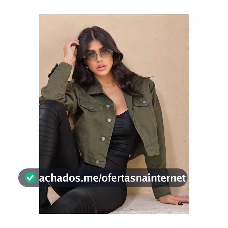 Jaqueta Jeans Feminina Com Botões Verde Militar Bege