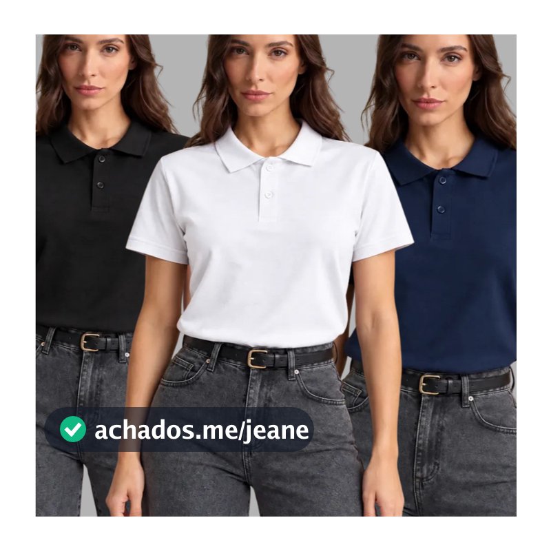 Kit 3 Camisas Polo Feminina Algodão Blusa Gola Polo Baby Look Confortável Trabalho Uniforme