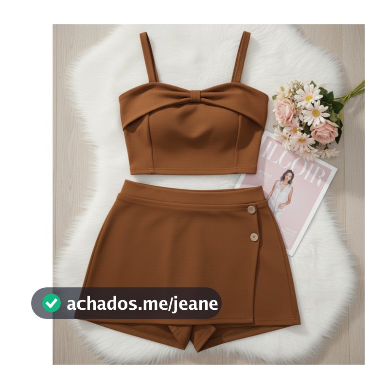Conjunto Feminino Plus Size Kit Short Saia+Blusa Cropped Elegante Festa Moda Blogueira Gordinha GG 44 ao 46