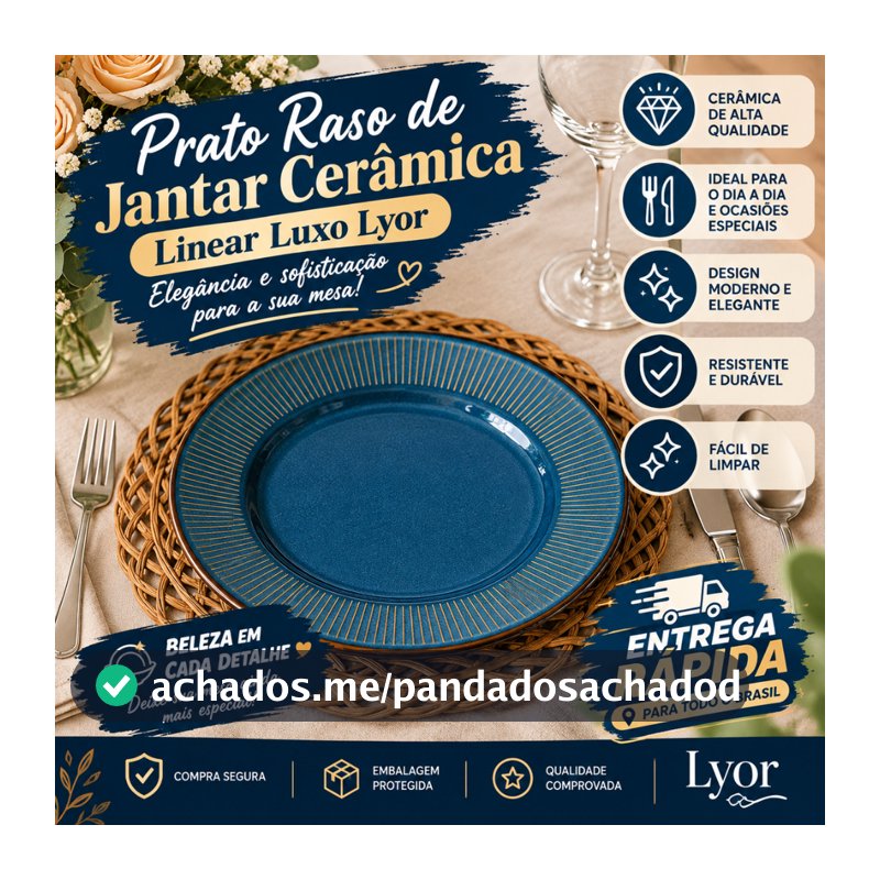 Jogo de Pratos 4/6 Rasos De Jantar De Cerâmica Linear Luxo Com Borda Detalhada Mesa Posta 27cm