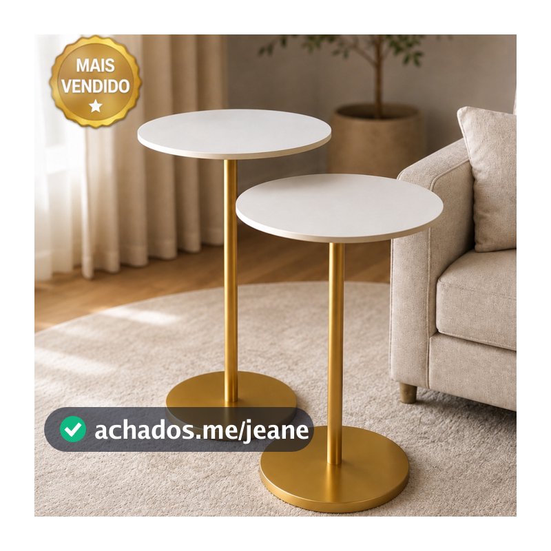 Kit 2 Mesas de Centro ou Laterais para Sala Sofá Mesa de Canto Redonda Moderna Quarto MDF e Ferro