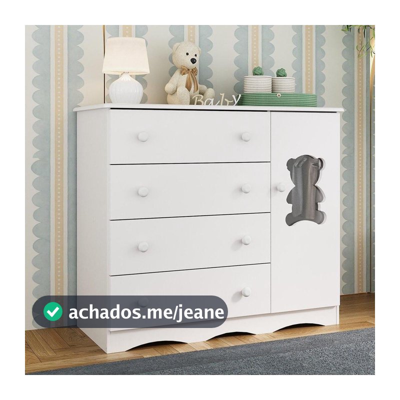 Cômoda Infantil para Bebê 95cm 1 Porta com Vidro e 4 Gavetas Doçura Multimóveis MP4494