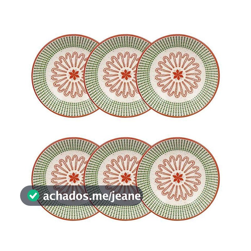 Jogo de 6 Pratos Fundos 20,5 cm Oxford Malabarismo Natalino