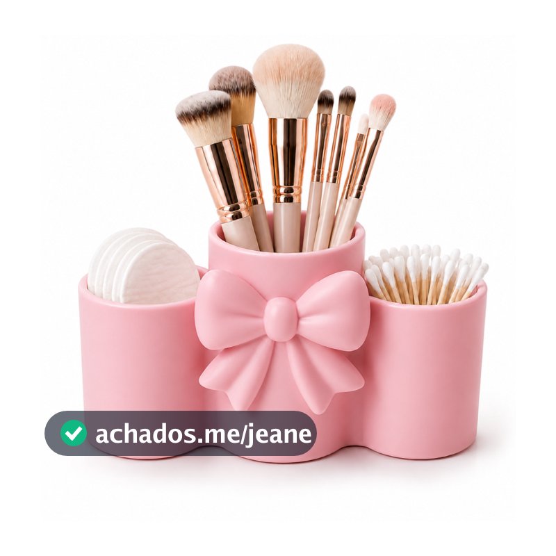 Porta Pincéis de Maquiagem Organizador 3 em 1 Lacinho Branco Rosa ou preto