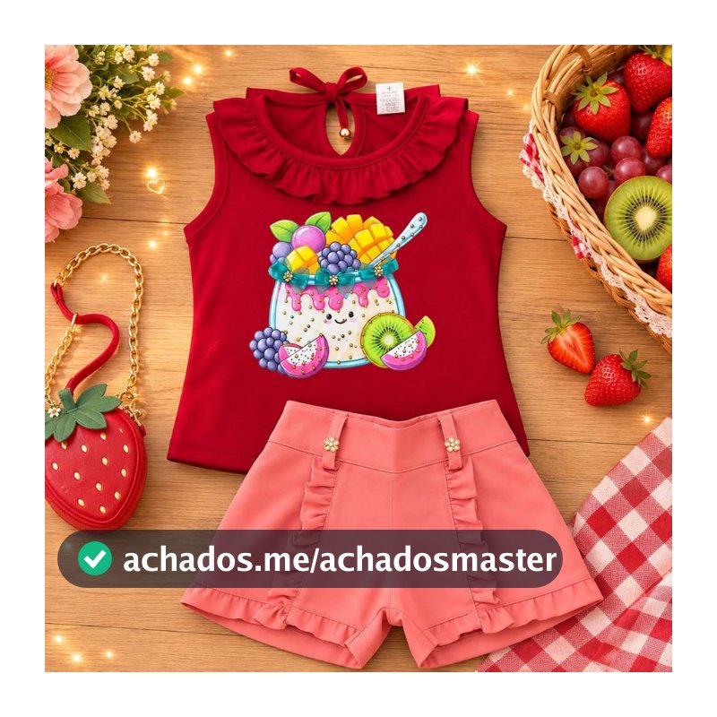 CONJUNTO INFANTIL MENINAS VERÃOZINHO BLUSA + SHORTS ALFAIATARIA
