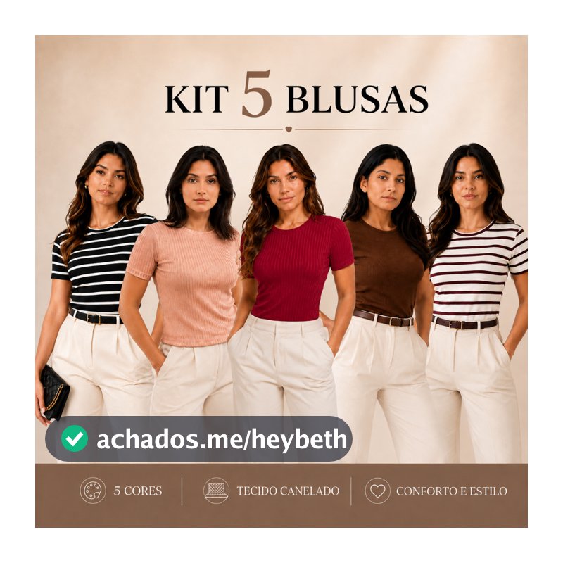 Kit 5 Blusas Femininas Confortável Moda Manga Curta Básica Casual Lisa Gola Redonda Ribana Canelado