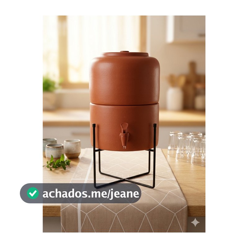 Filtro de Barro Cerâmico Artesanal 4,5 Litros + suporte em ferro + Brinde 3 Copos de Barro - Água Sempre Fresca
