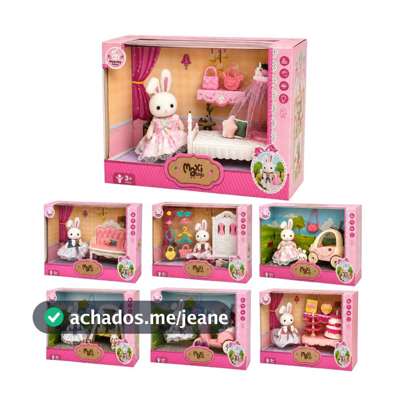 Brinquedo Casinha Coelho Colecionável Kit Móveis Mini Cenários Acessórios HopJoy Maxi Toys
