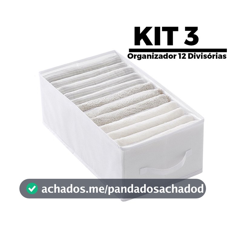 KIT 3 Organizador De Guarda Roupa Para Calças/Camisetas/ Roupas Intimas 12 Divisorias