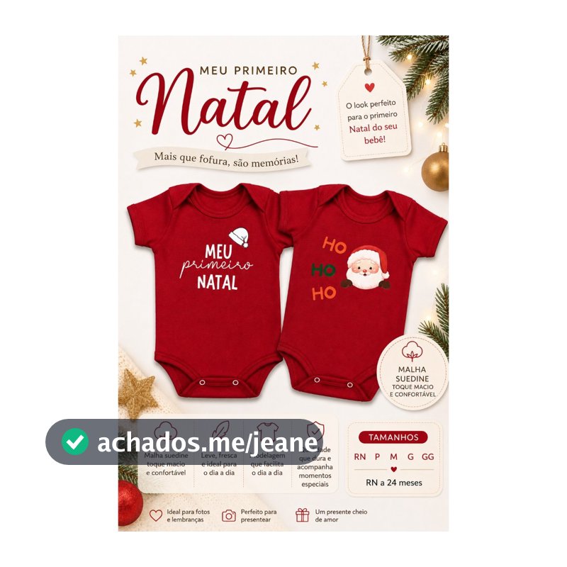 BodyNatal Bebê Gola Envelope Meu Primeiro Natal Menino Menina 0 a 24 meses