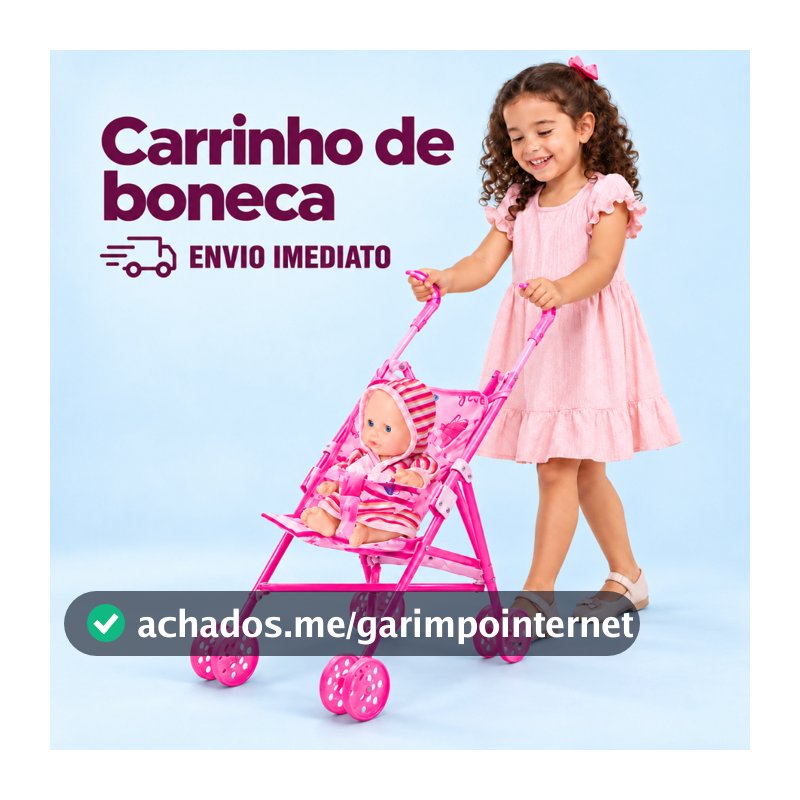 Carrinho de Boneca Infantil Rosa com Bebê Reborn Dobrável Leve Brinquedo Menina Passeio Divertido