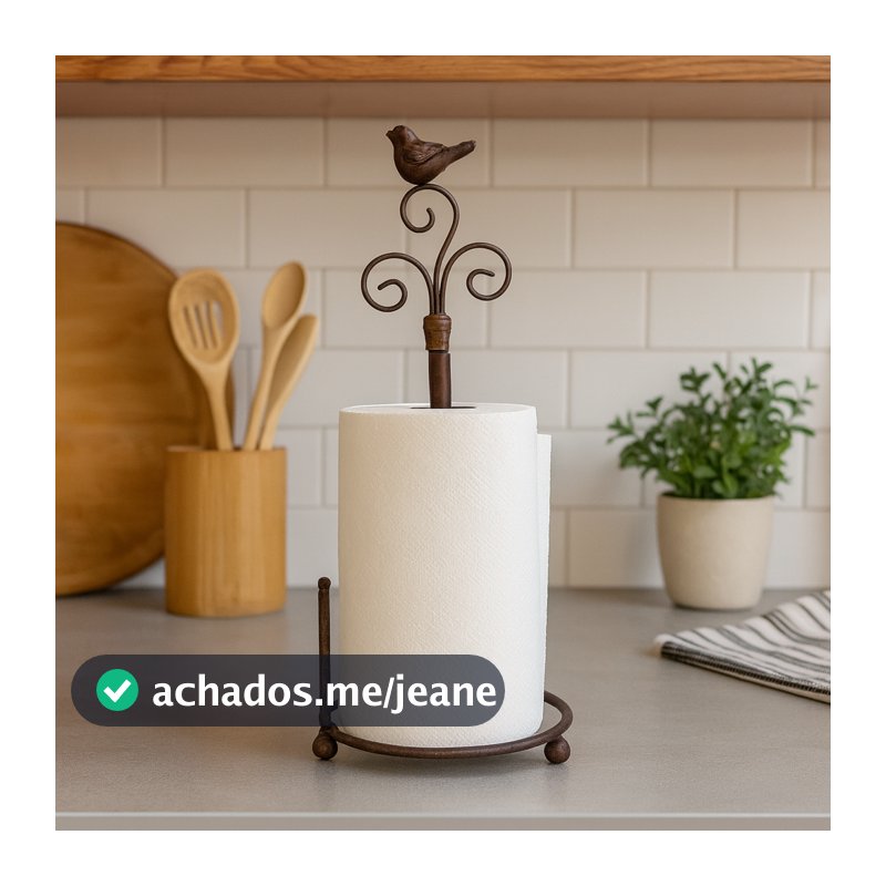 Porta Papel Toalha Arabesco Ferro Rústico Passarinho Suporte Decorativo para Cozinha Farmhouse