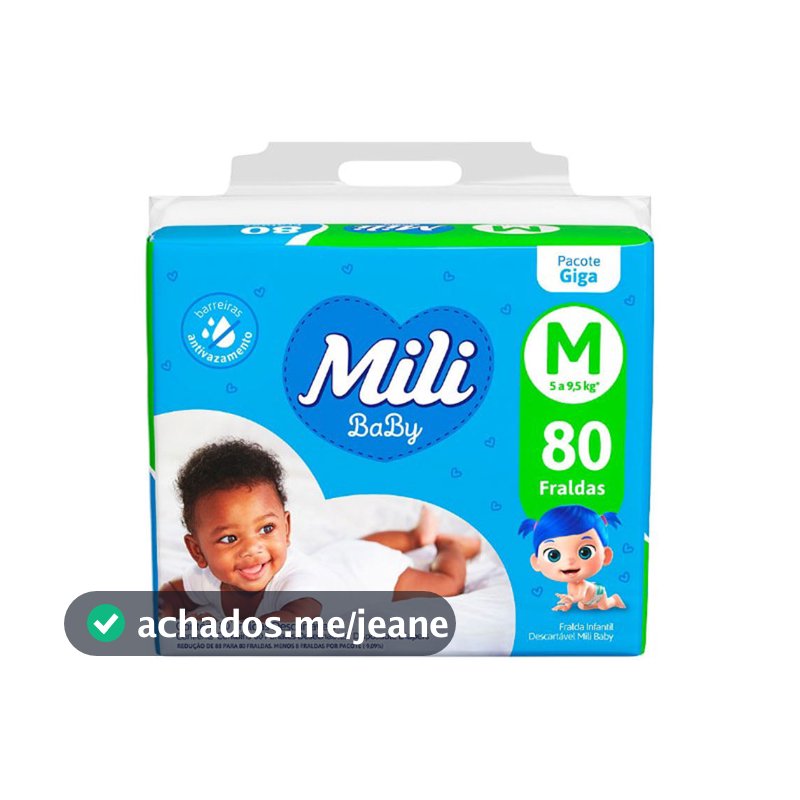 Fralda Mili Baby Tamanho M Pacote Giga 80 Unidades Descartáveis