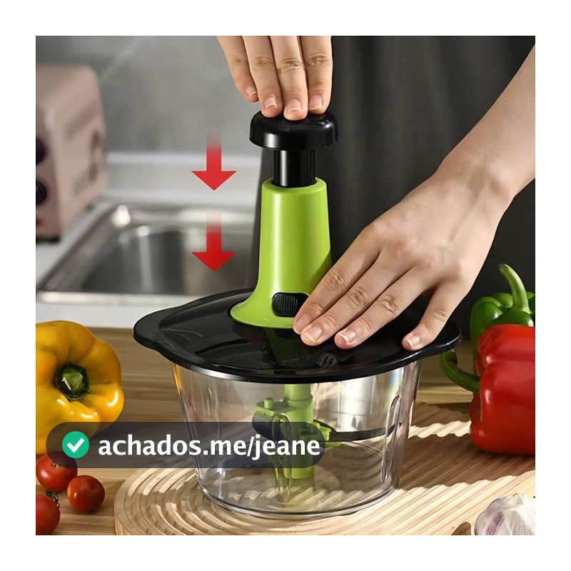 Triturador Processador Cortador Manual 1.5L de Alimentos Legumes Carne Alho Trava de Seguranca