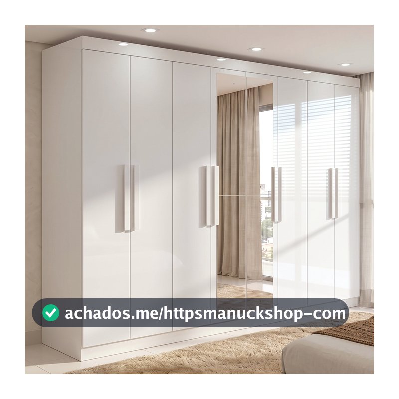 Guarda-roupa Casal Easy Slim 8 Portas Com Espelho Branco