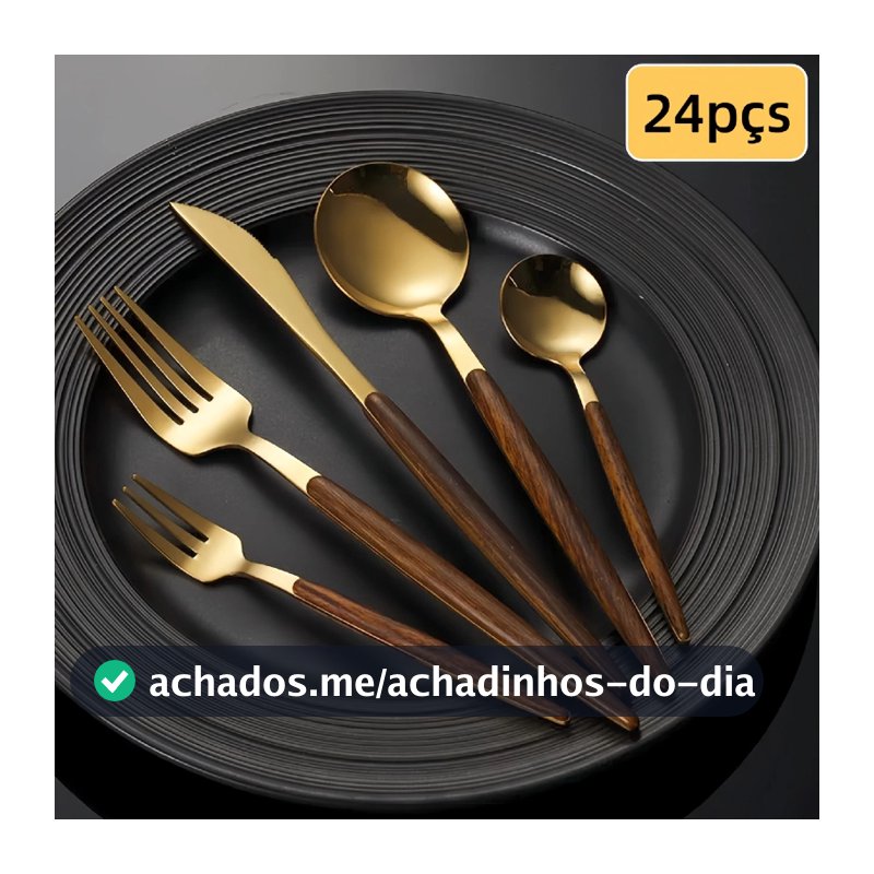 Faqueiro 24/48 Peças Aço Inox Cabo Estampa De Madeira