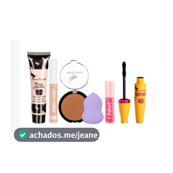 Kit de Maquiagem Base, Corretivo, Pó Compacto, Esponja, Batom e Rímel