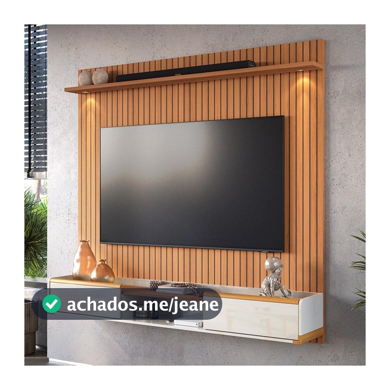 Painel River 1.8 Ripado 3d  Tv Com Led Rack Atlas Lukaliam Móveis Copa do Mundo 2026 Sala Decorada
