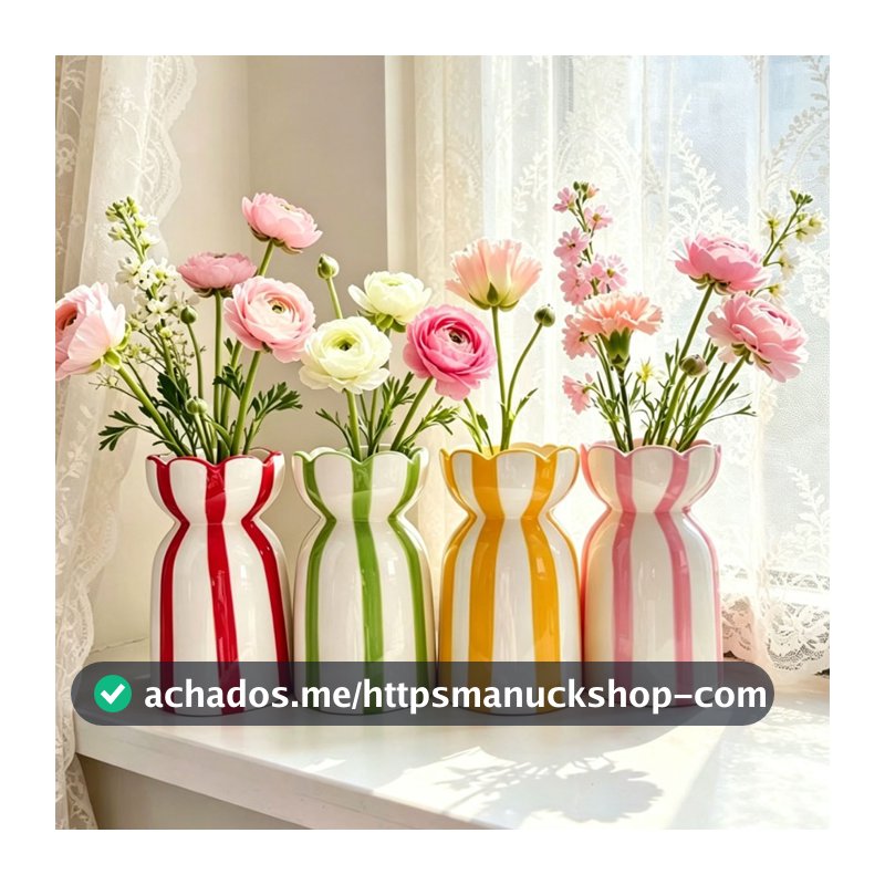 Vaso De Cerâmica Listrado Pintado À Mão , Ornamento De Destaque Para Decoração De Casa De Mesa De Sala De Estar