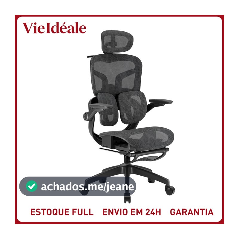 Cadeira de Escritório Ergonômica com Encosto de Cabeça 4D Ajustável e Coluna em S – Mesh Respirável, 3 Posições