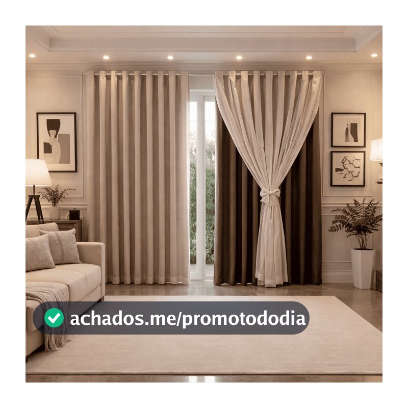 Cortina MADRI LUXO 3,00 x 2,50 c/ VOIL Branco -  Decoração Quarto, Sala, Escritório, Janela