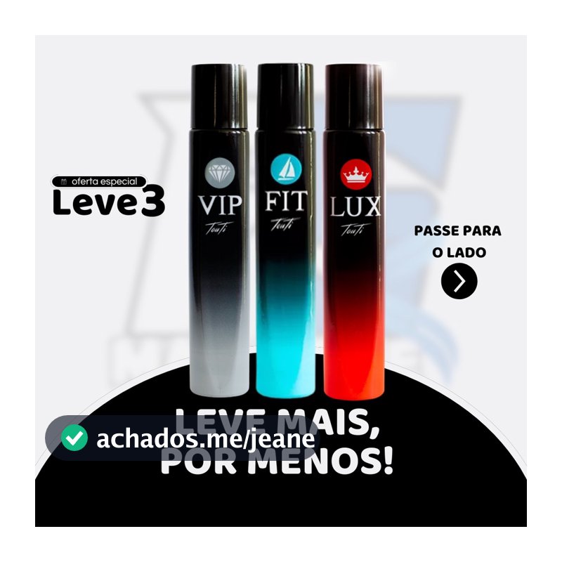 Kit 3 Perfumes VIP FIT ou LUX (Escolha as Fragrâncias Pelo Chat)